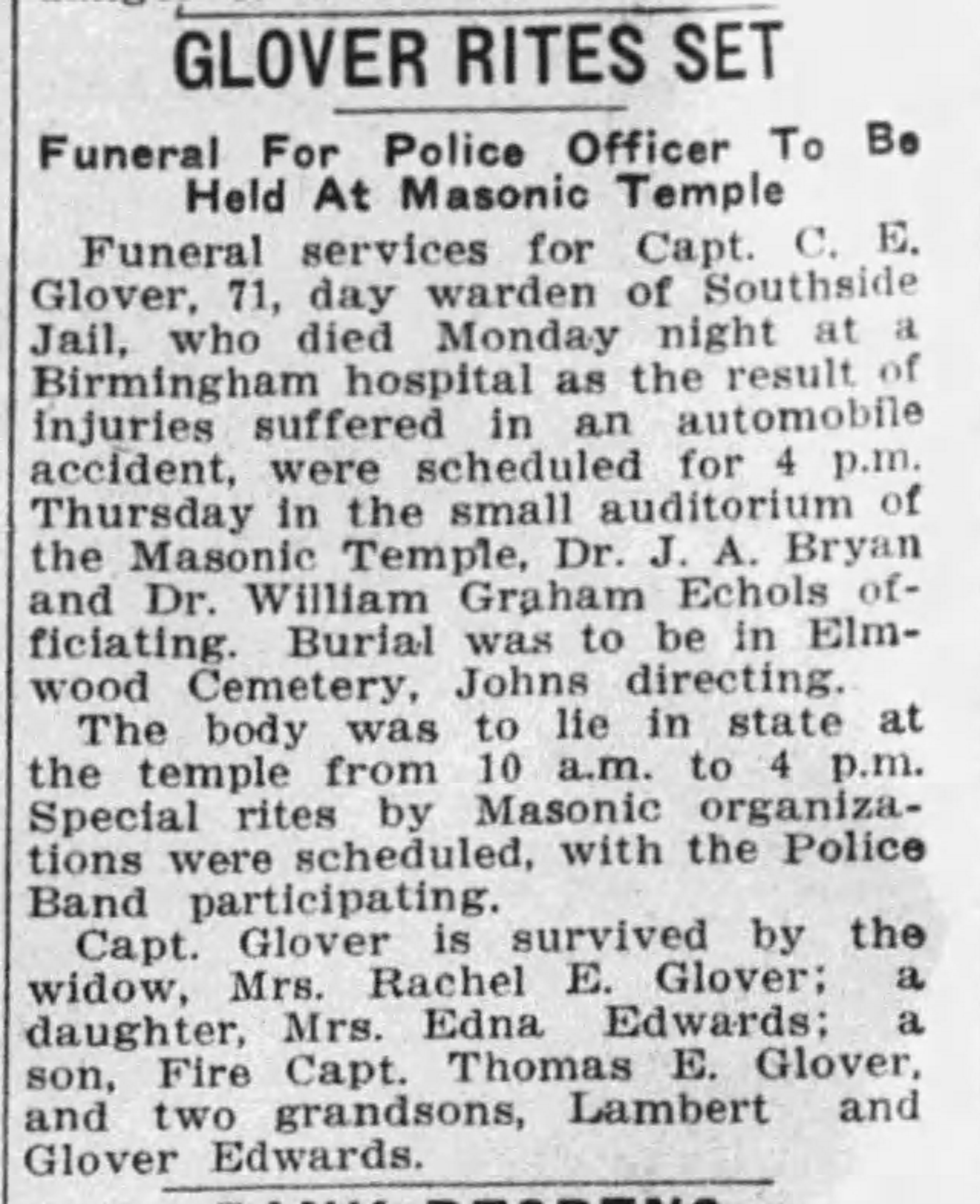 Capt C.E. Glover obituary